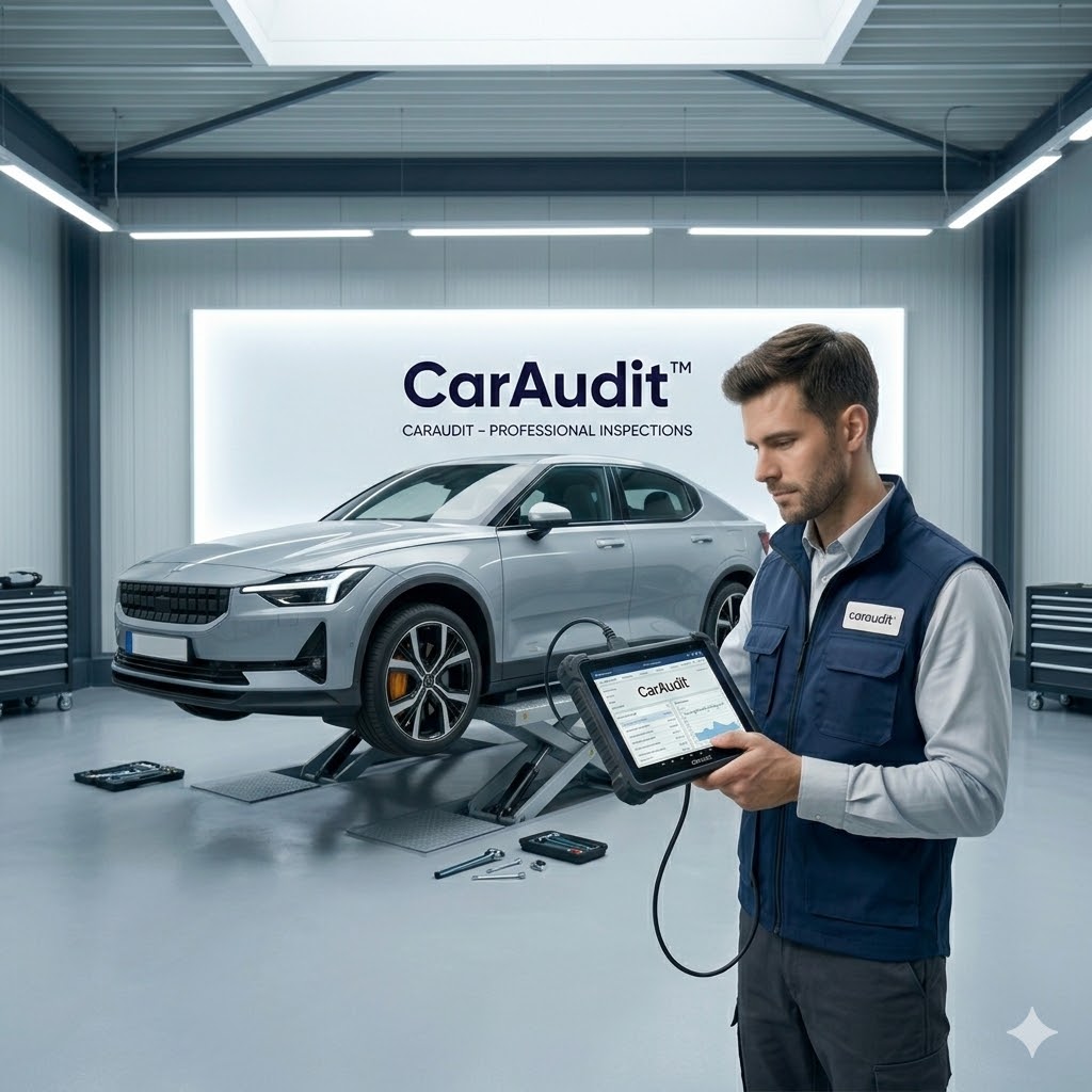 Technik měří tloušťku laku při kontrole ojetého vozu