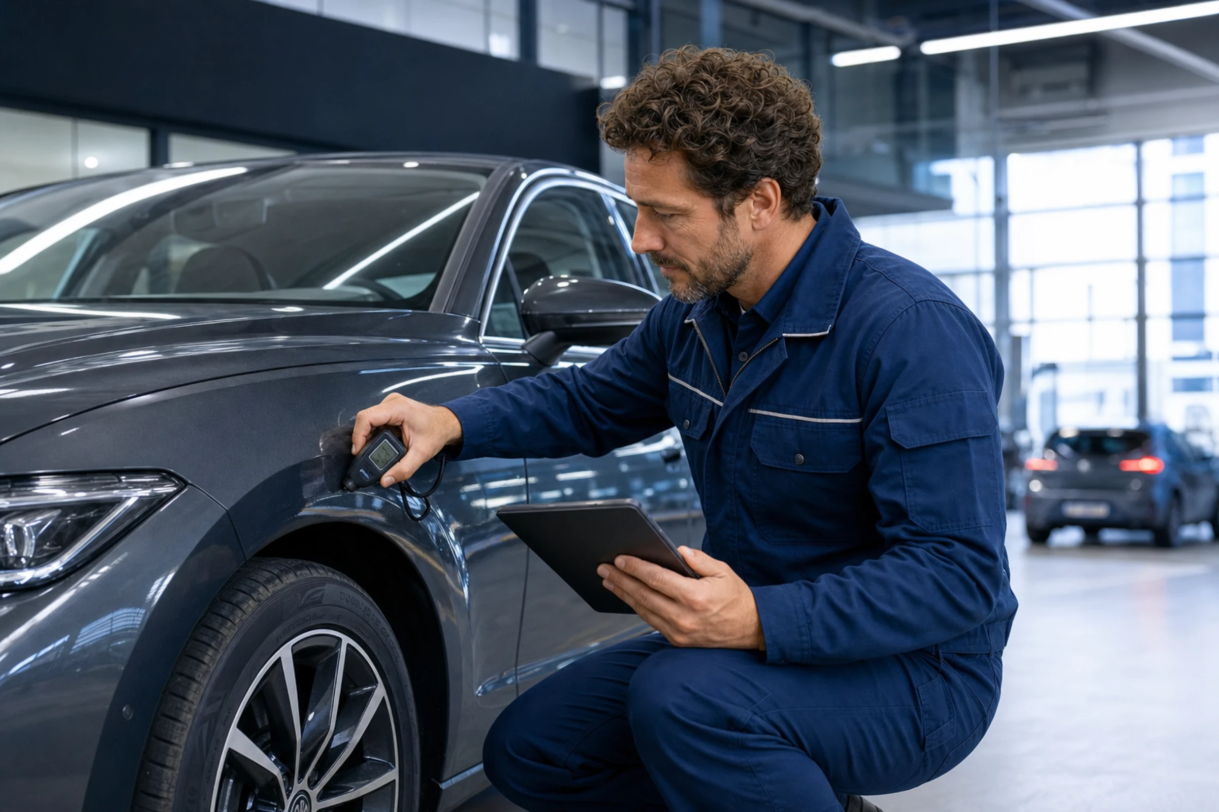 Un tehnician certificat CarAudit în timpul inspecției unui vehicul